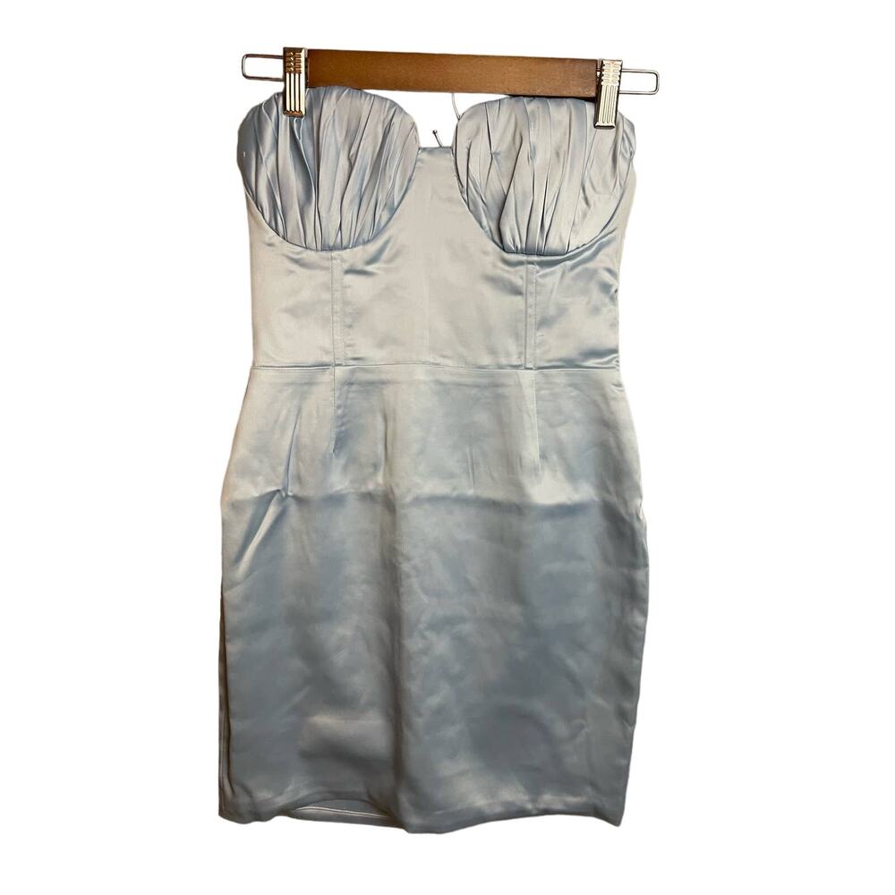 Naked Wardrobe Baby Blue Satin Strapless Mini‎ Dress Size S